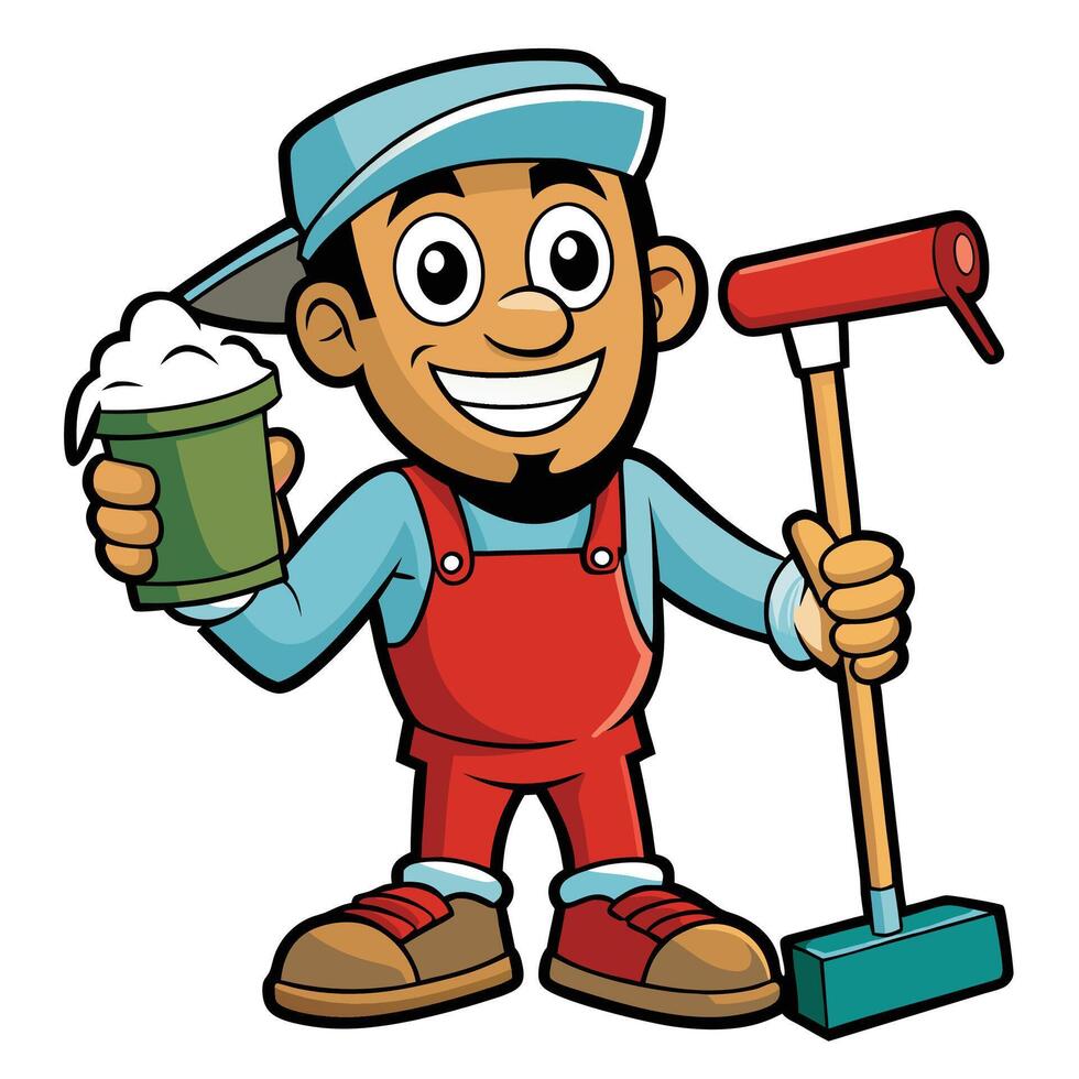 cartoon man with a beer and a mop vector