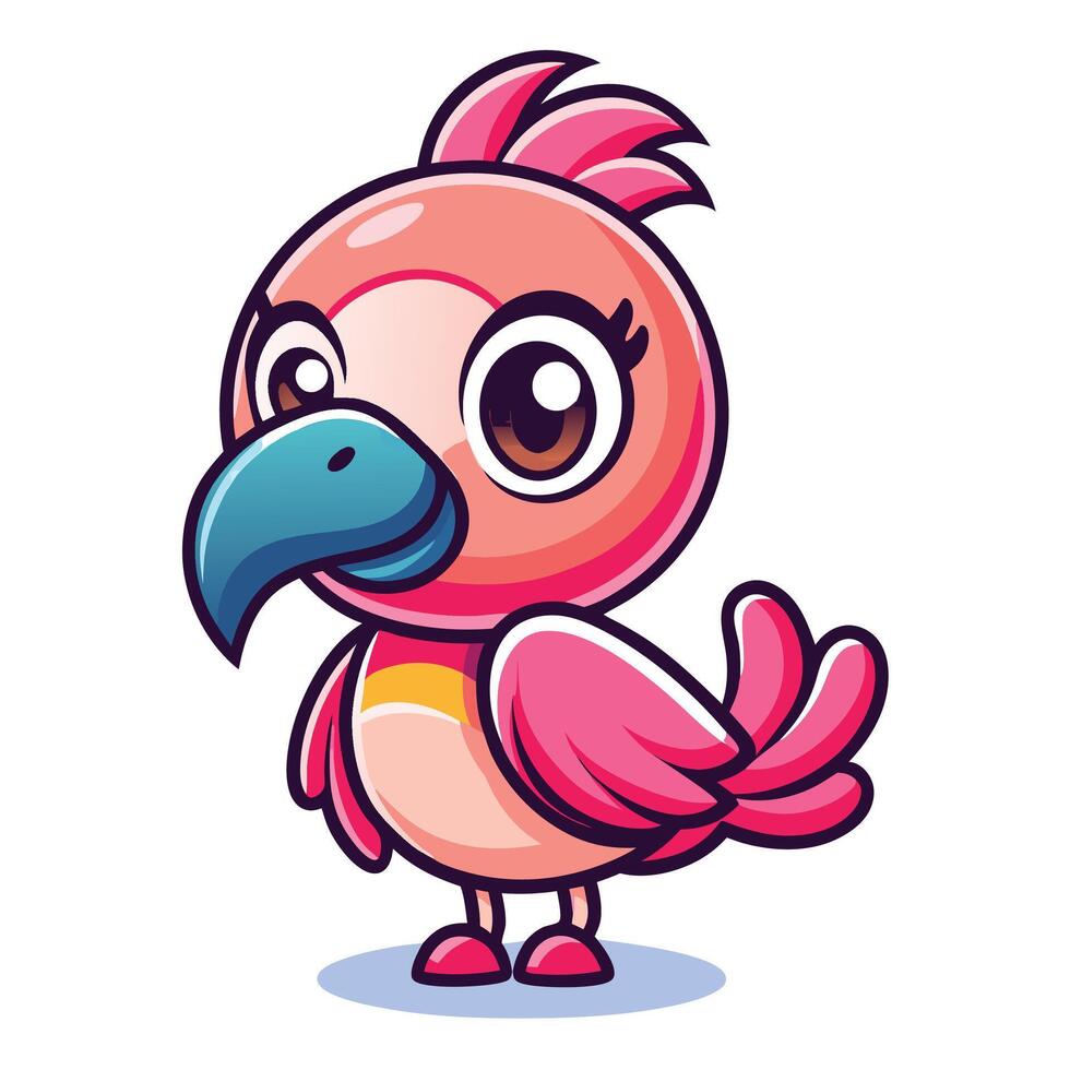 cartoon pink bird with big eyes and pink feathers vector