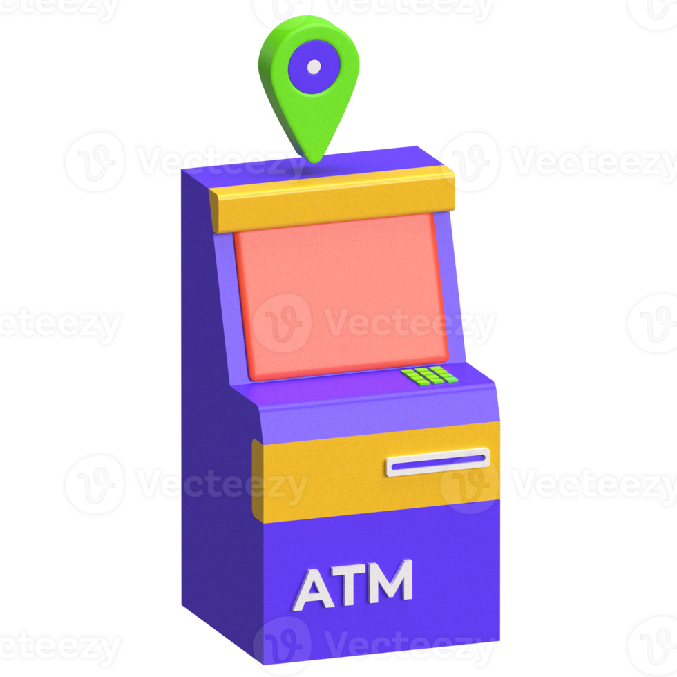 ATM with Location Pin 3D Icon png