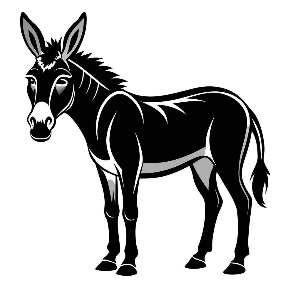 a black and white donkey standing in front of a white background vector