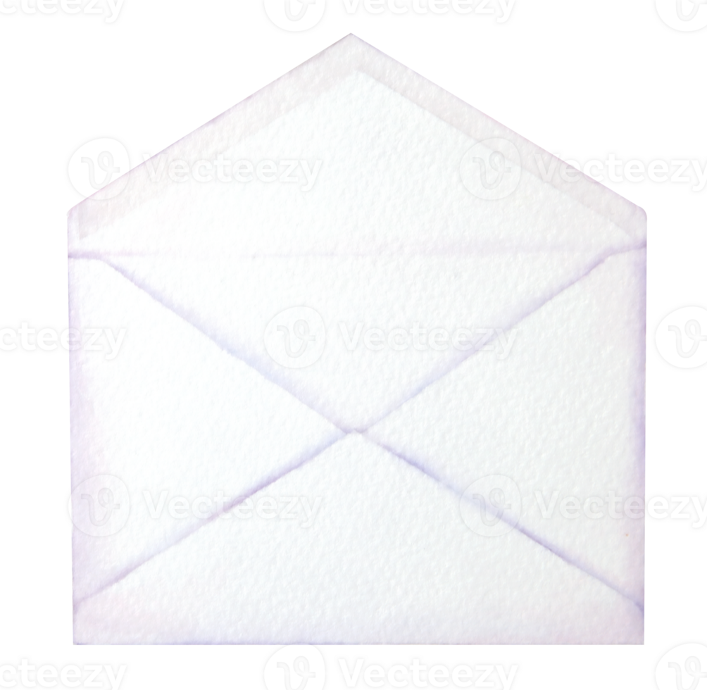 Watercolor illustration of an open white envelope. Hand drawn isolated clipart. Perfect for wedding invitations, greeting cards, postcard themes and stationery designs. png
