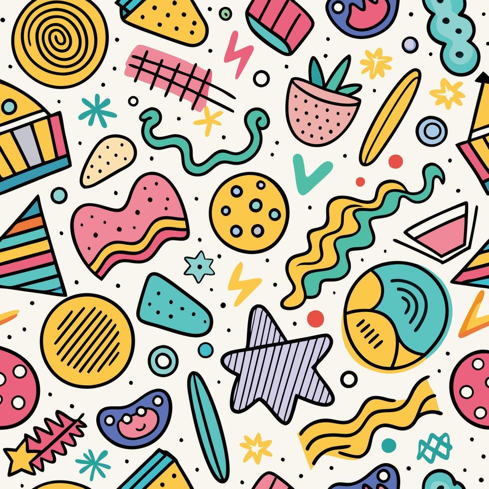 seamless pattern with colorful objects and shapes vector