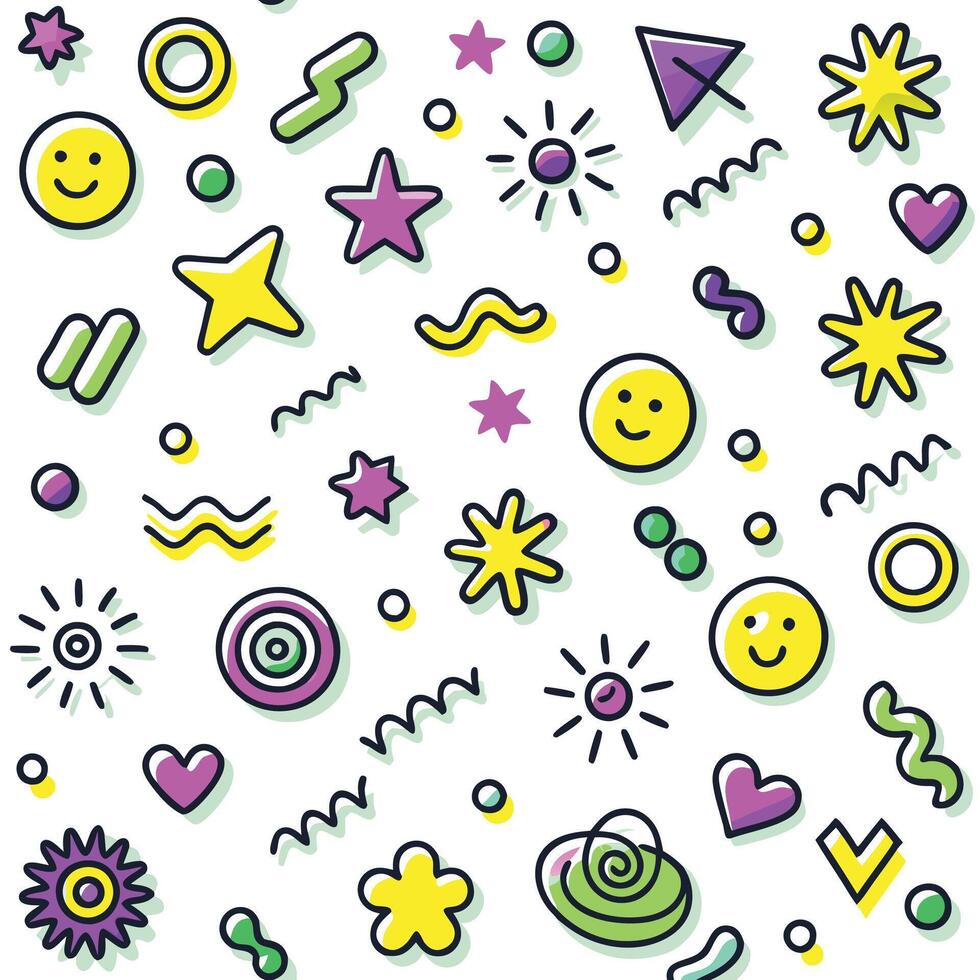 a colorful pattern with various objects and symbols vector