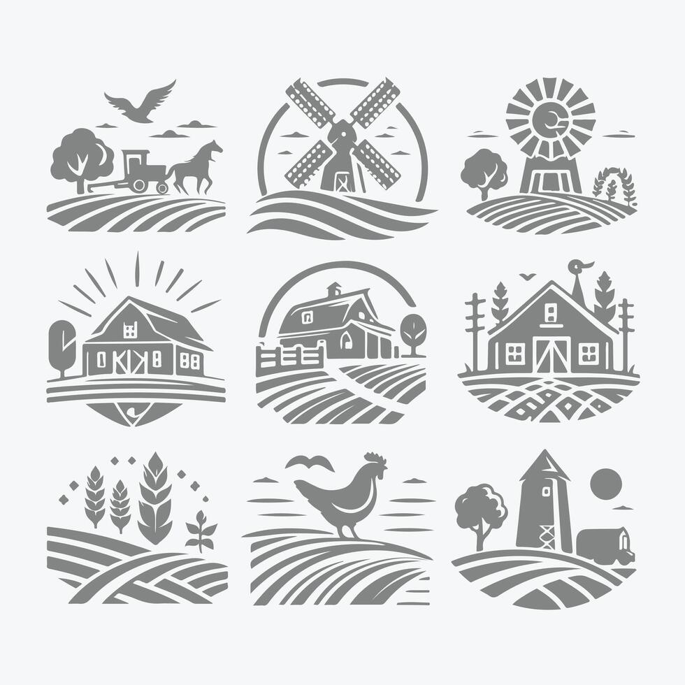 Willow brook Meadows farm field collection logo vector