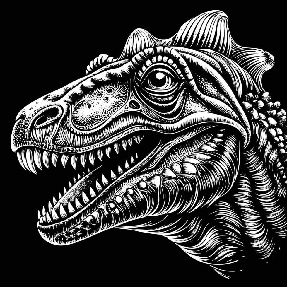 a t - rex head in a woodcut style vector