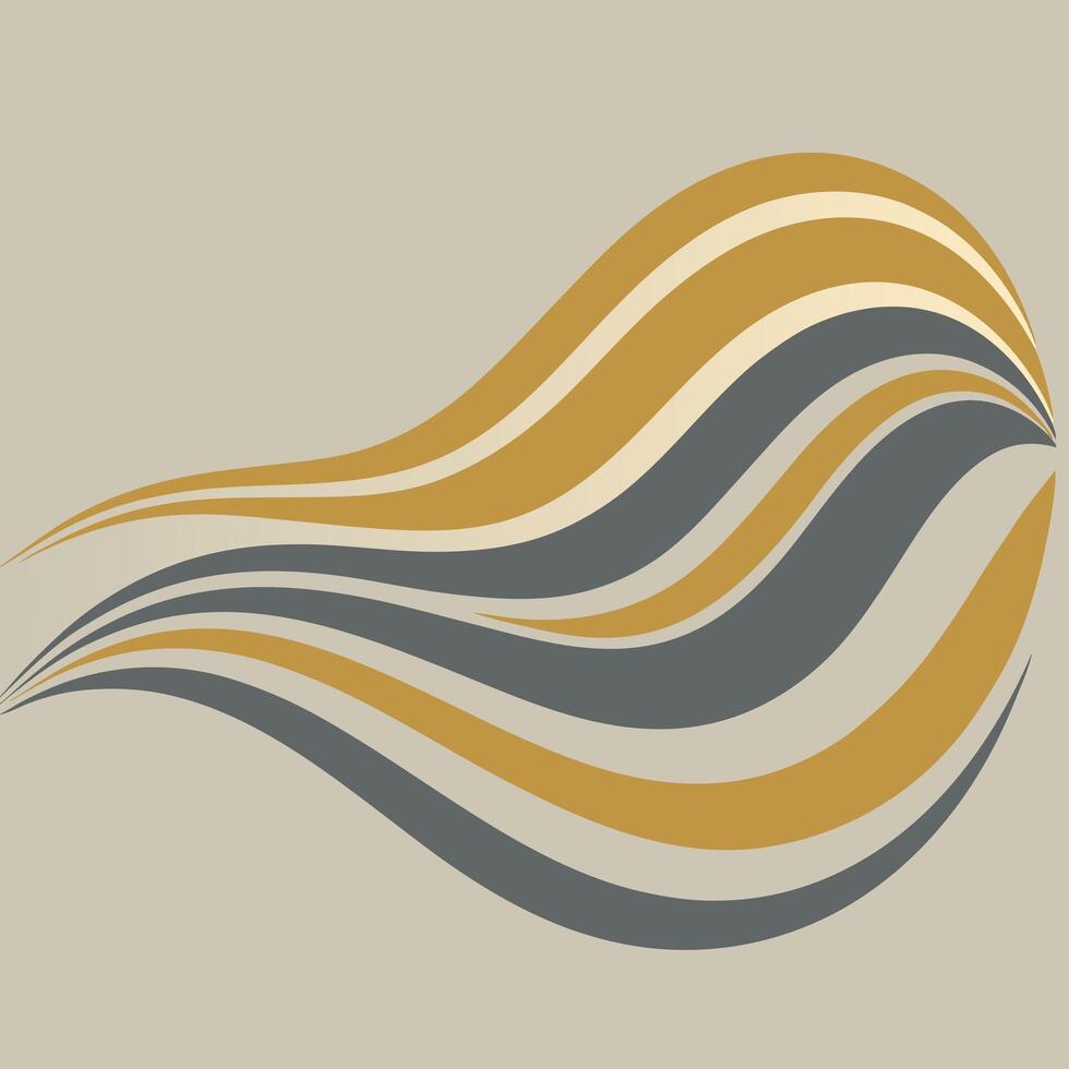 Abstract flowing lines design with gold and gray stripes on a beige background. vector