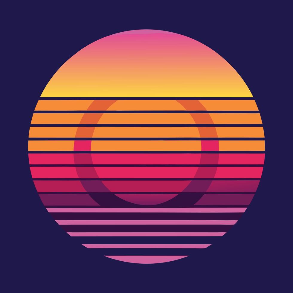 Retro Sunset Graphic Circle Design for Trendy Prints. vector