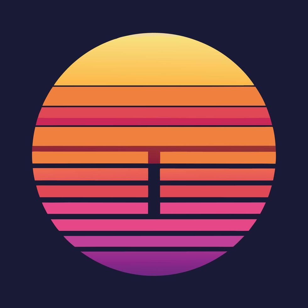 Retro Sunset Circle Graphic Design. vector