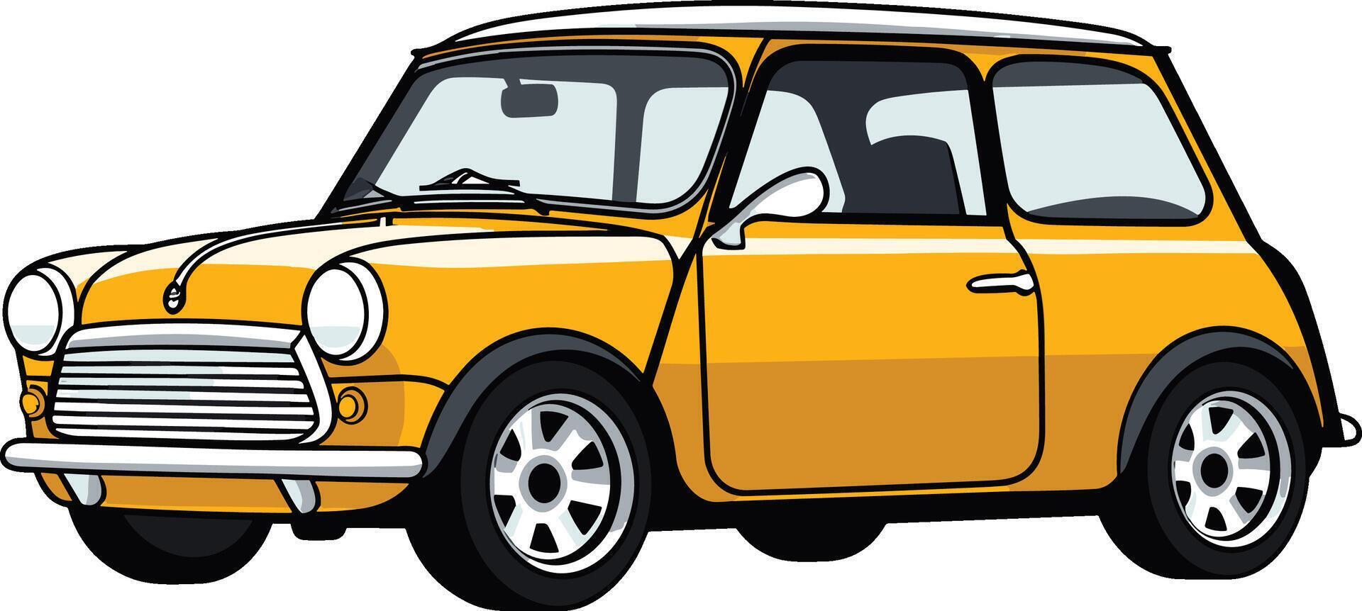 Classic yellow compact car standing on a white background vector