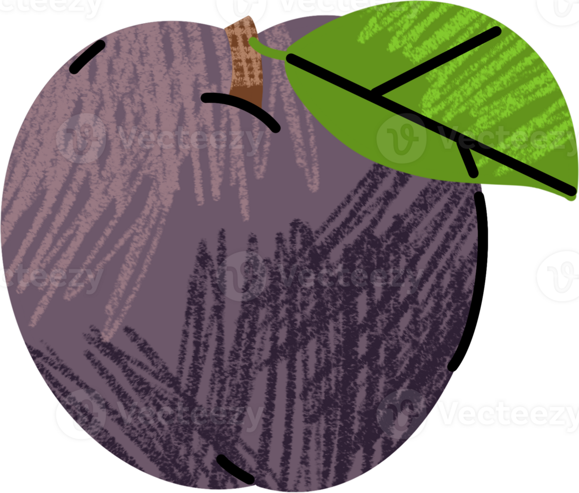 An illustration of a purple apple with a leaf png
