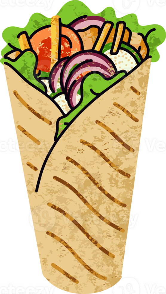 A pita wrap with vegetables and meat png
