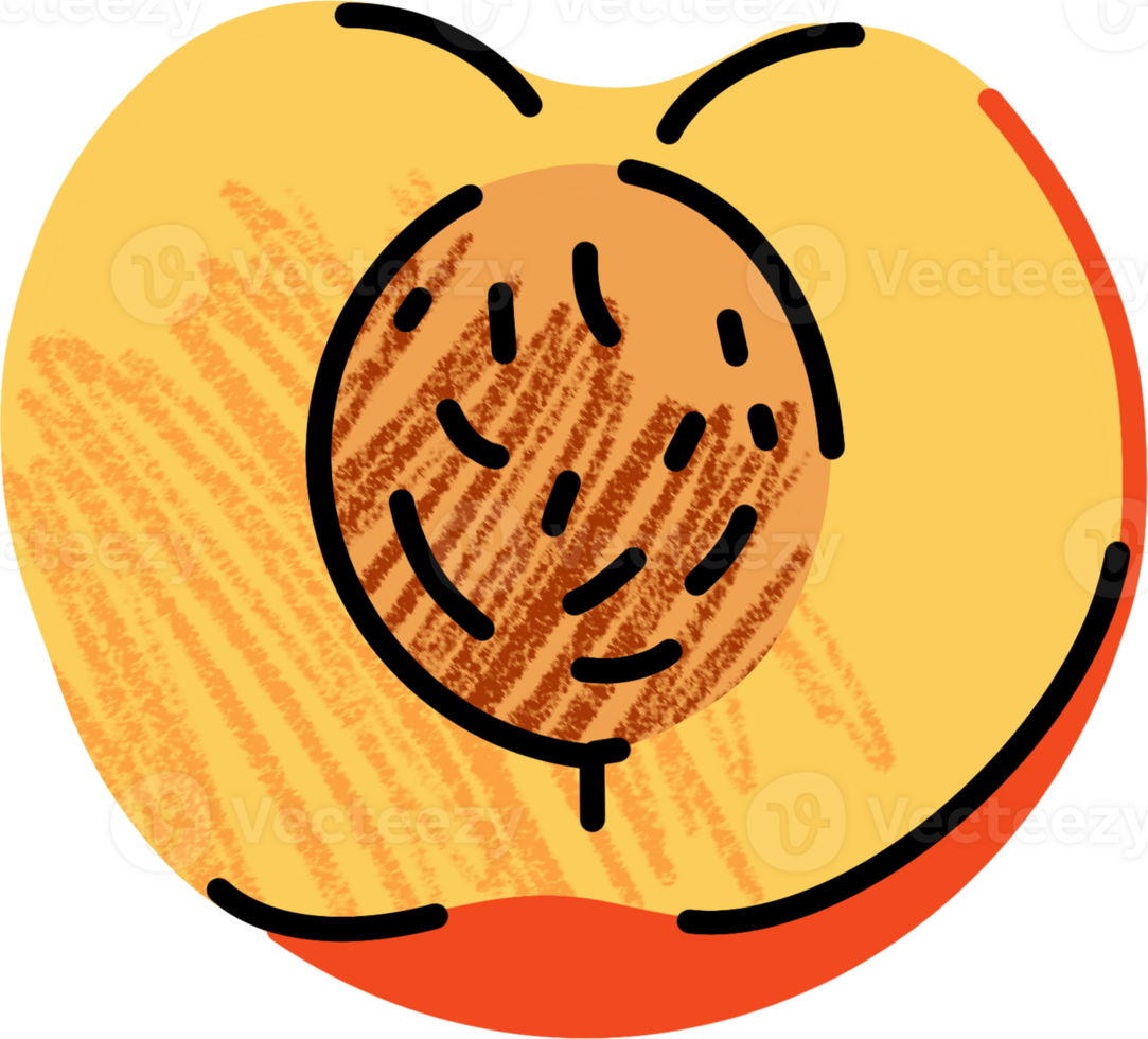 A peach cut in half with a slice missing png