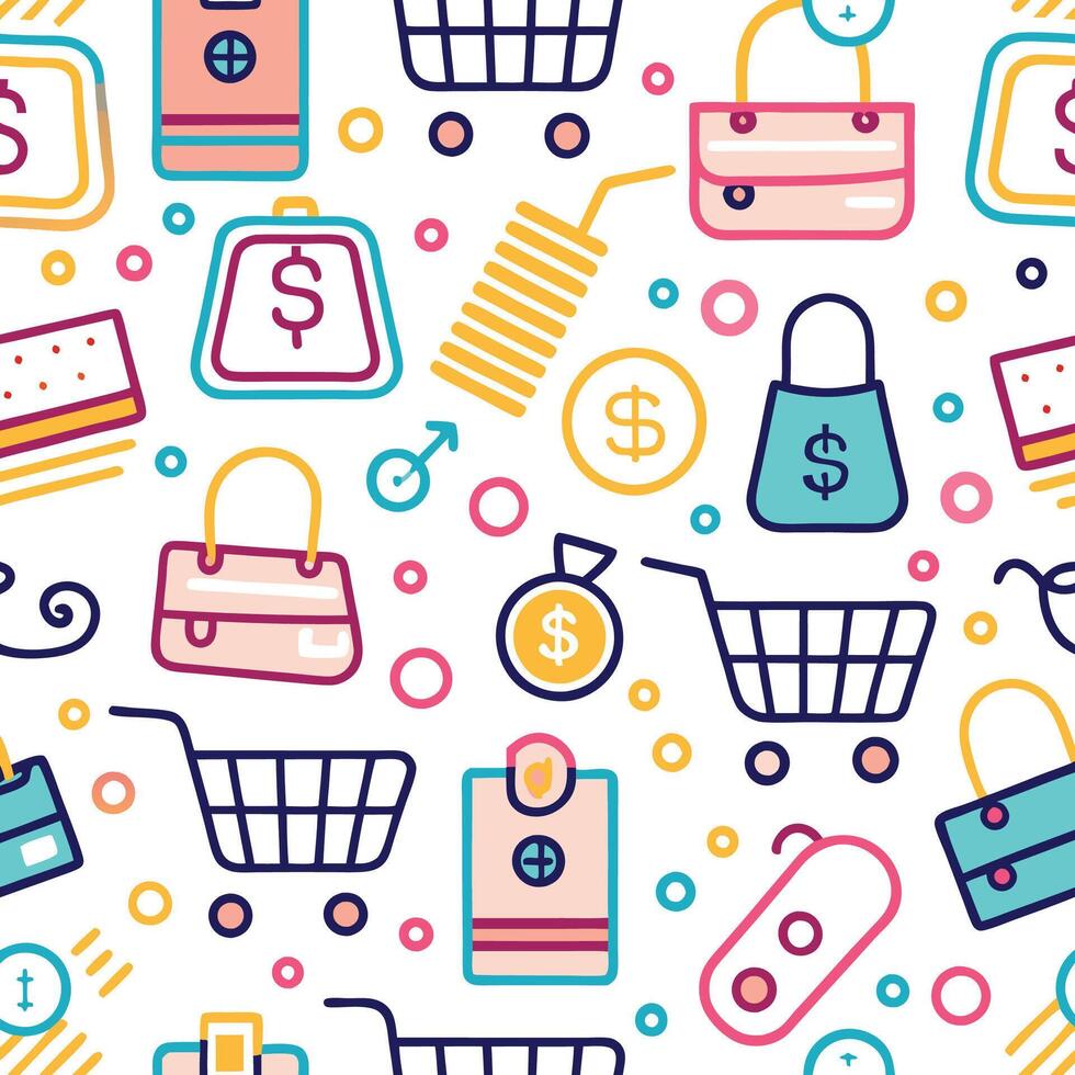 shopping seamless pattern with colorful icons vector