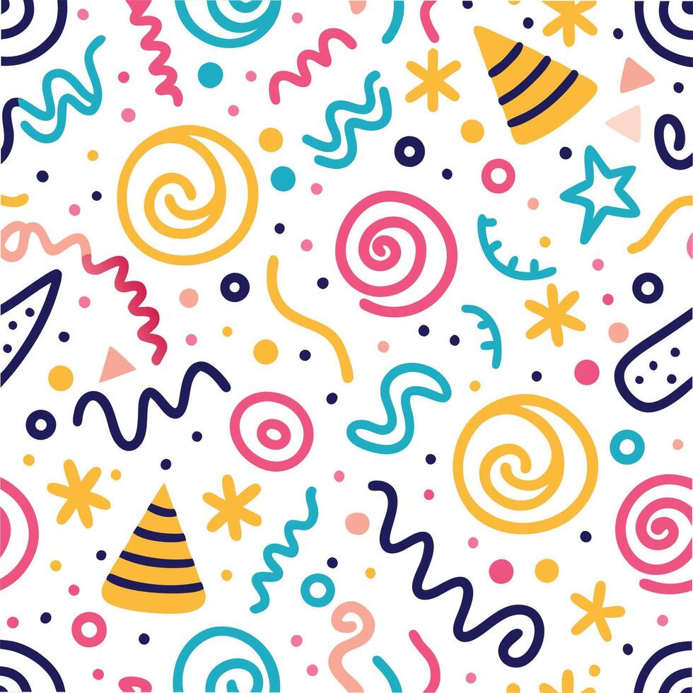 seamless pattern with colorful party hats and other items vector