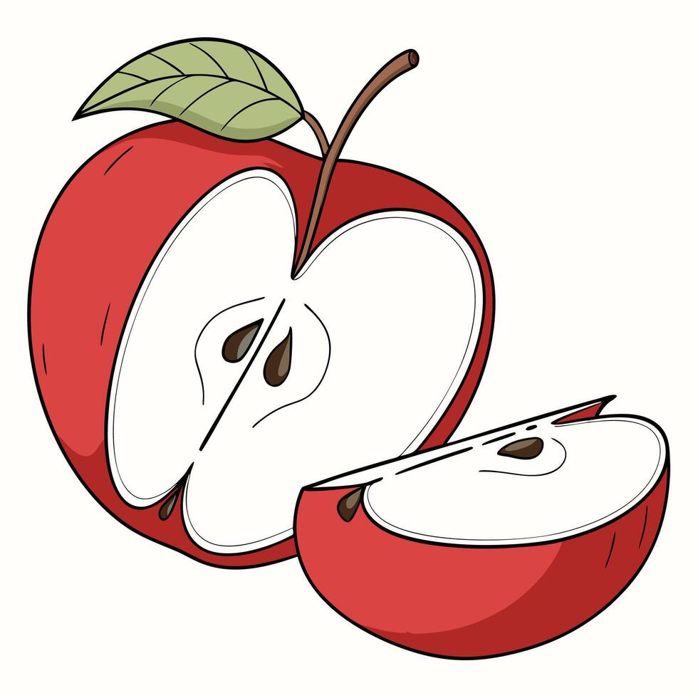 an apple with a slice cut out of it vector
