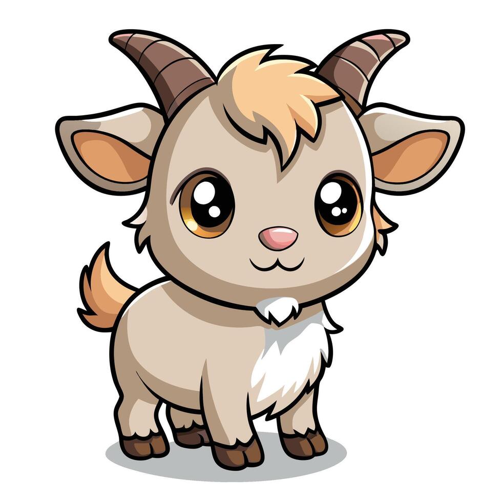 cartoon goat with big horns and big eyes vector