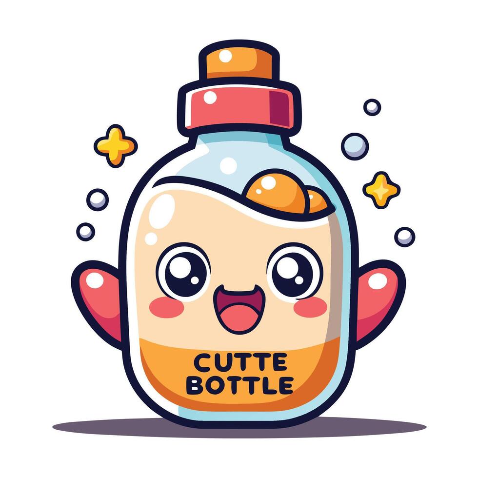 cute bottle with cute face and bubbles vector