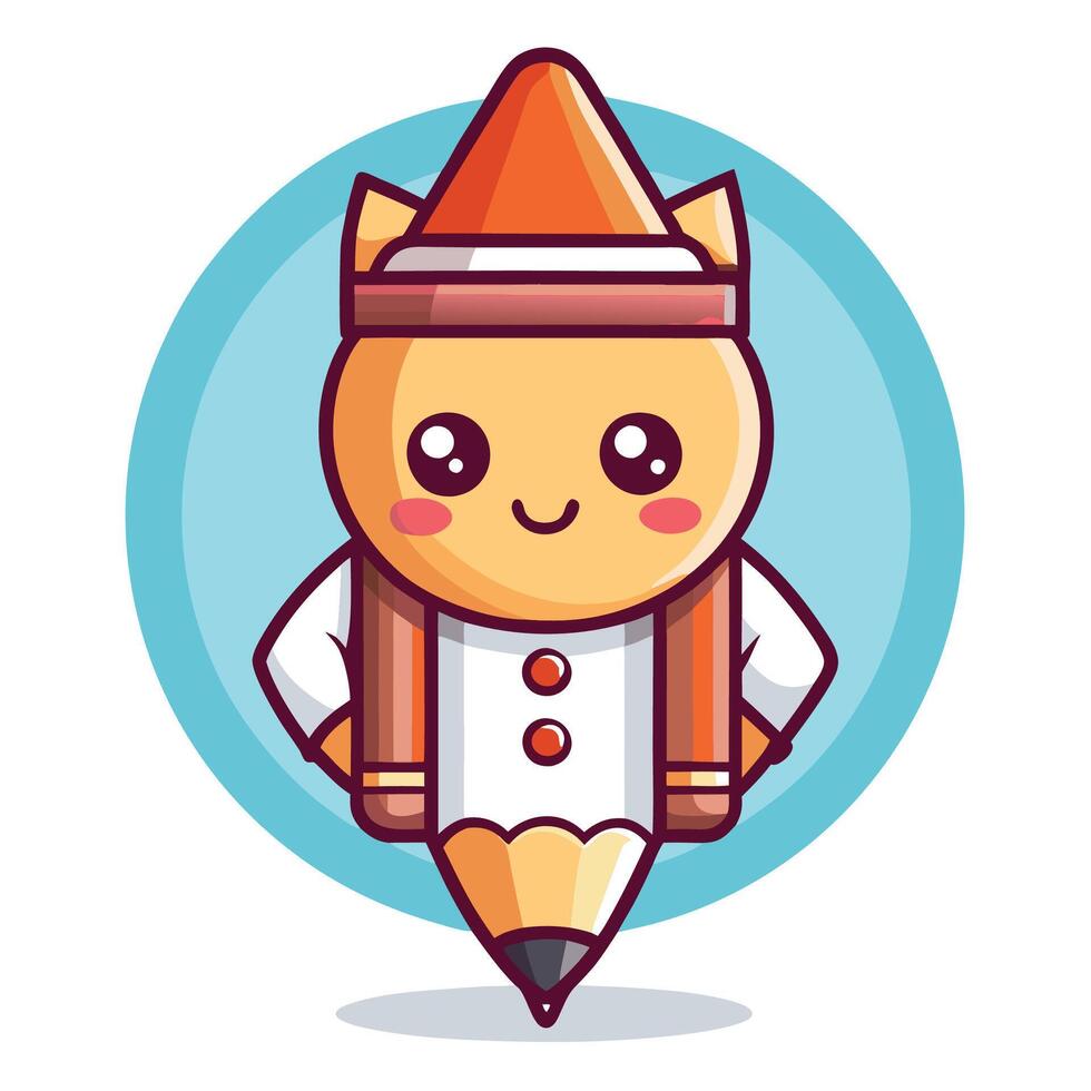 a cartoon pencil character with a hat and a pencil vector