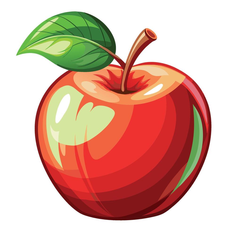 red apple with green leaf illustration vector