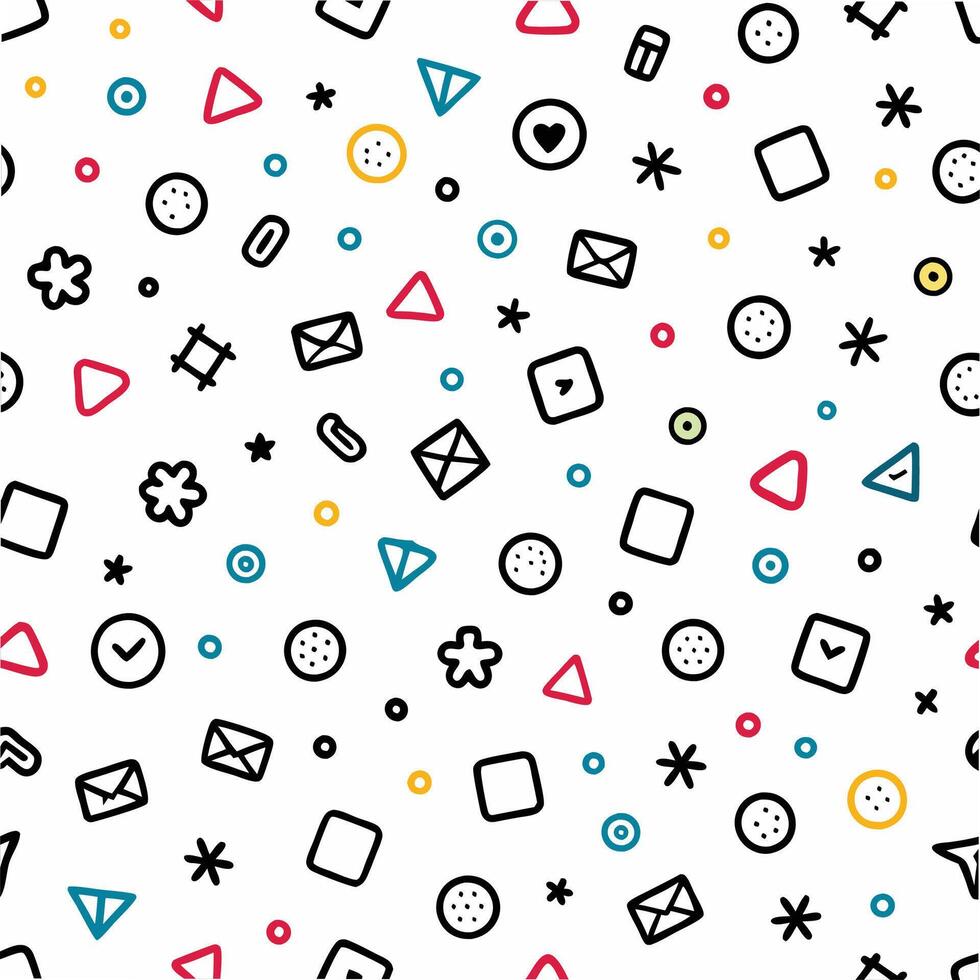 seamless pattern with colorful icons and shapes vector