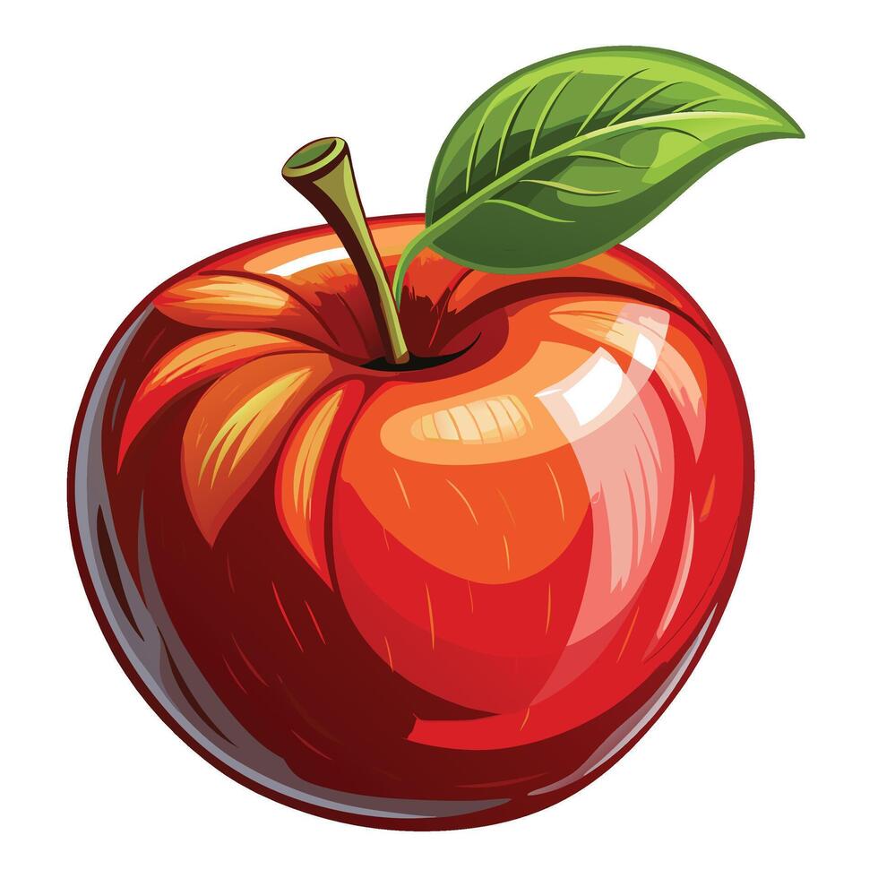 red apple with green leaf illustration vector