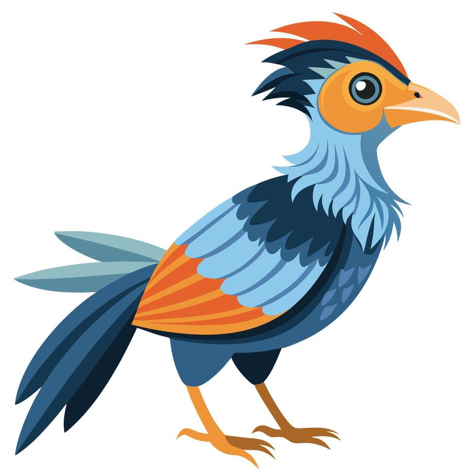 a cartoon bird with orange and blue feathers vector