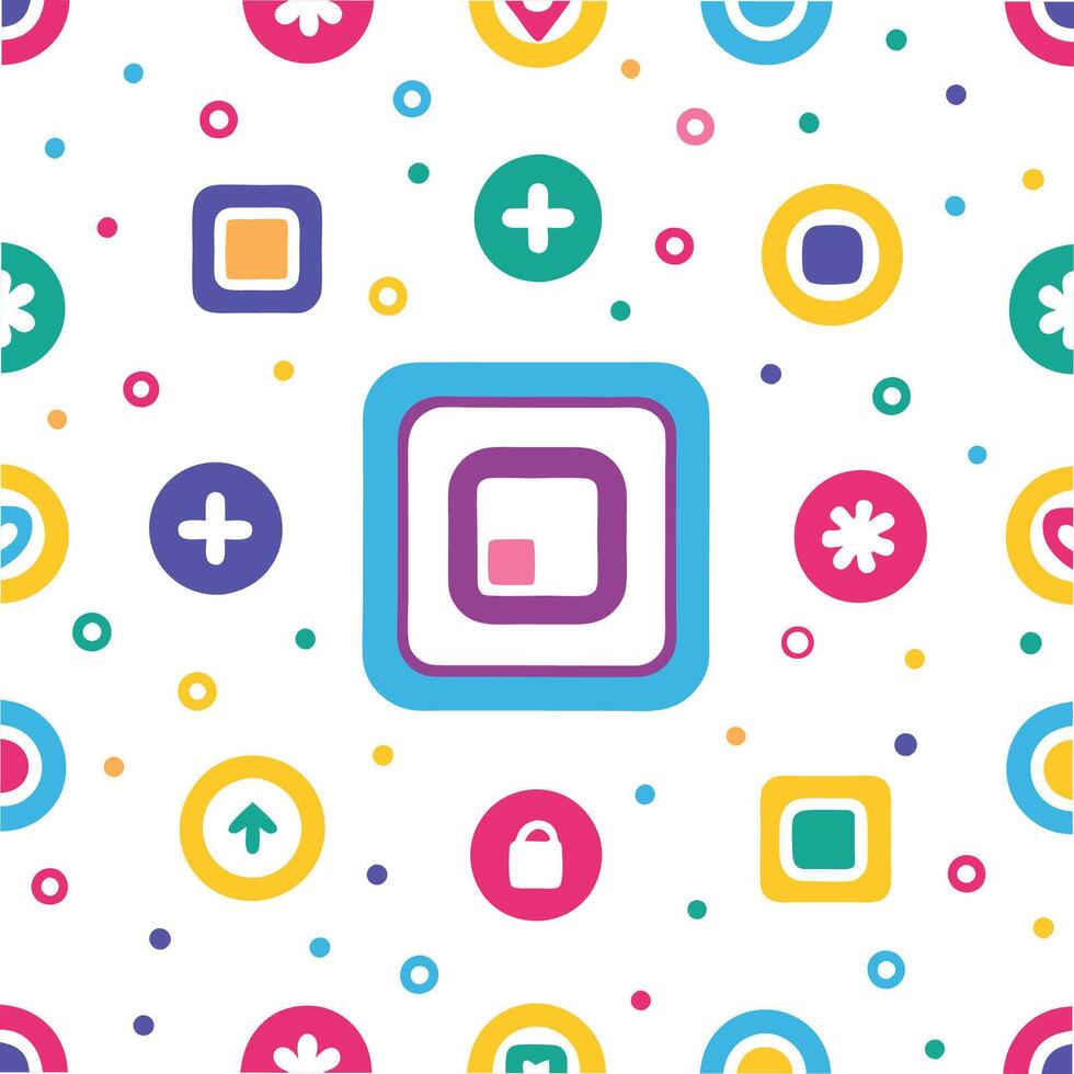 a colorful square with different shapes and icons vector