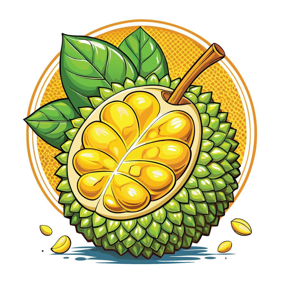 durian fruit with green leaves and seeds vector