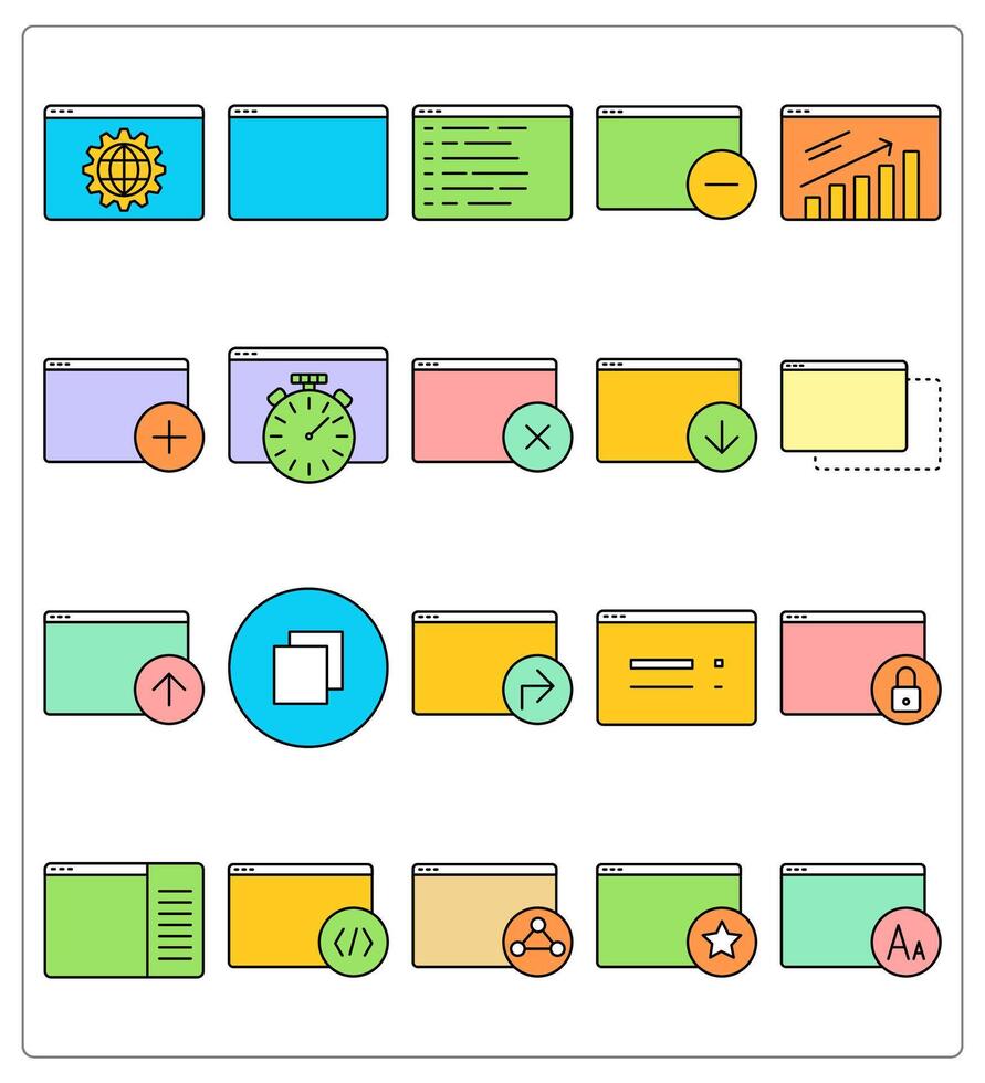 A set of 20 webpage icons as webpage settings, webpage, webpage details vector