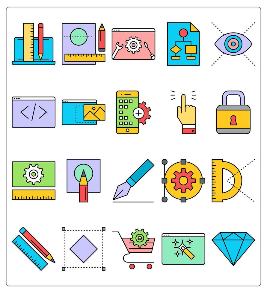 A set of 20 web design icons as graphic design, creative design, webpage setting vector