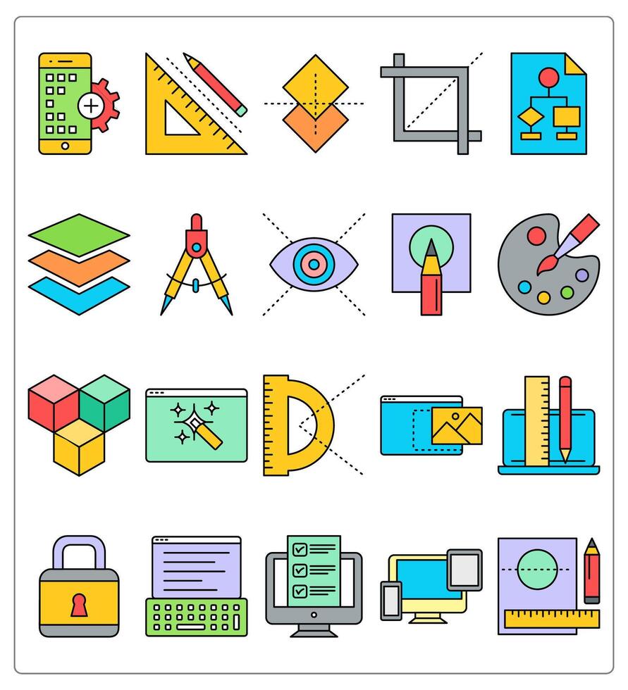 A set of 20 web design icons as mobile app settings, geometry, logo design vector