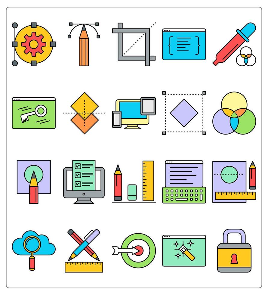 A set of 20 web design icons as settings, creativity, crop vector