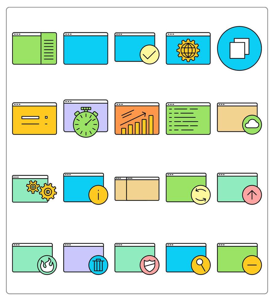 A set of 20 webpage icons as webpage content, webpage, approve webpage vector