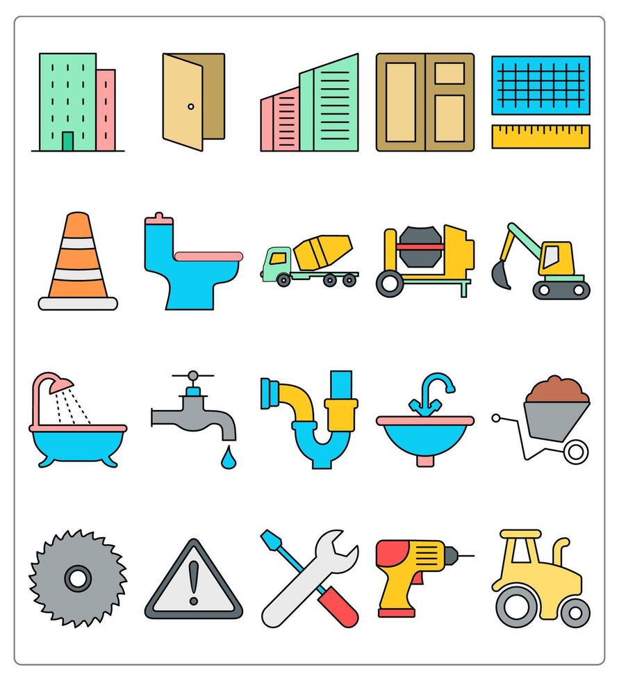 A set of 20 construction icons as building, open door, apartment vector