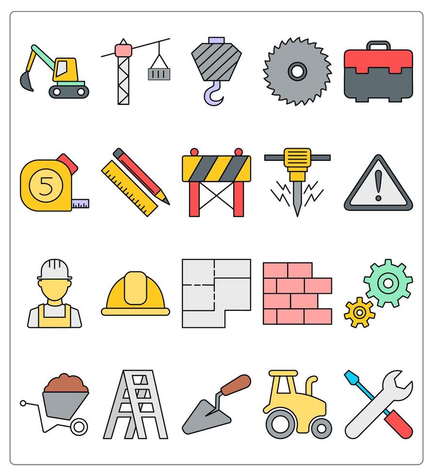 A set of 20 construction icons as crane, crane hook, wood cutter vector