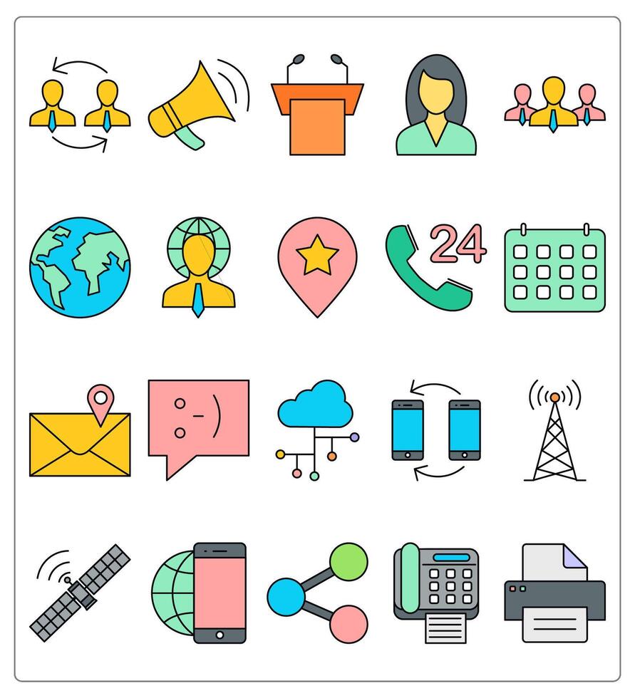 A set of 20 communication icons as duties transfer, bullhorn, podium vector