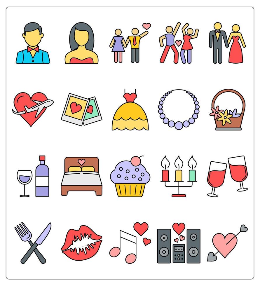 A set of 20 party icons as boy, girl, couples vector