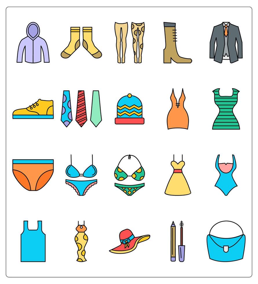 A set of 20 clothes icons as jacket, socks, leggings vector