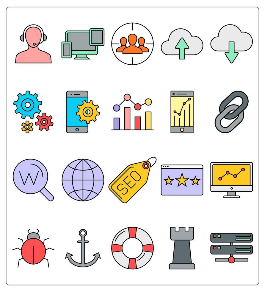 A set of 20 seo icons as customer care, responsive, customer focus vector