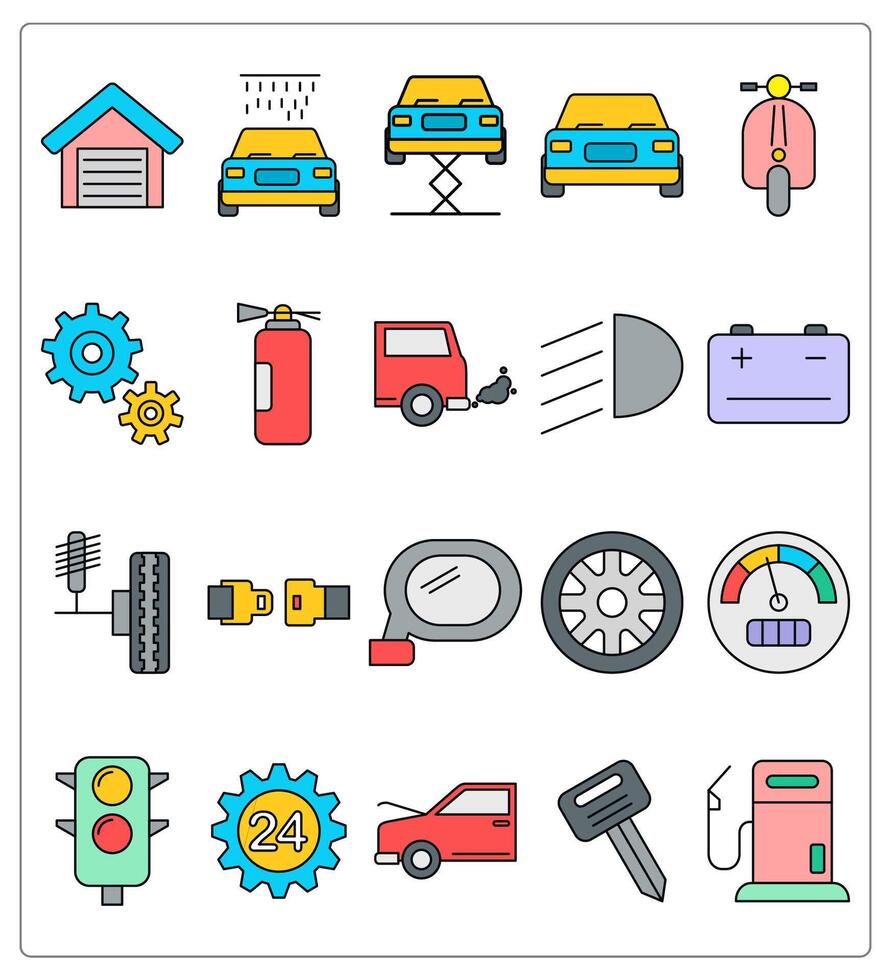 A set of 20 vehicle maintenance icons as garage, car hailing, car service vector