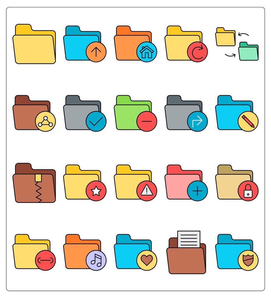 A set of 20 folder icons as folder, upload, folder, home folder vector