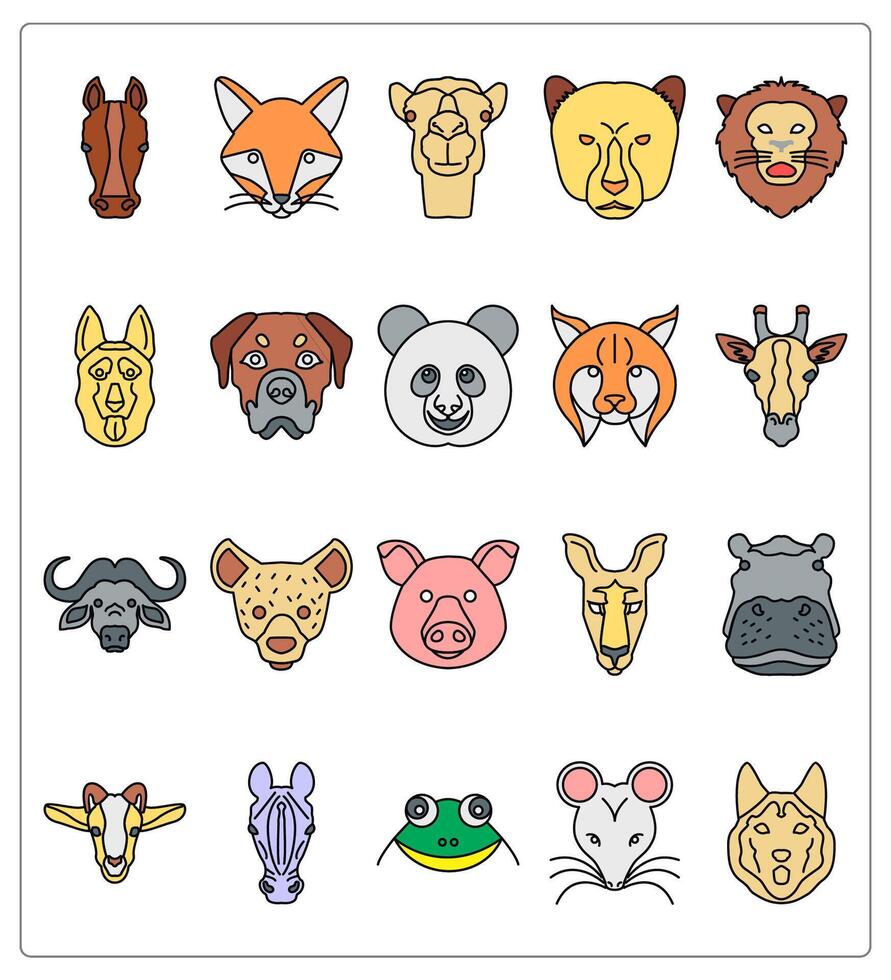 A set of 20 animals icons as horse, fox, camel vector