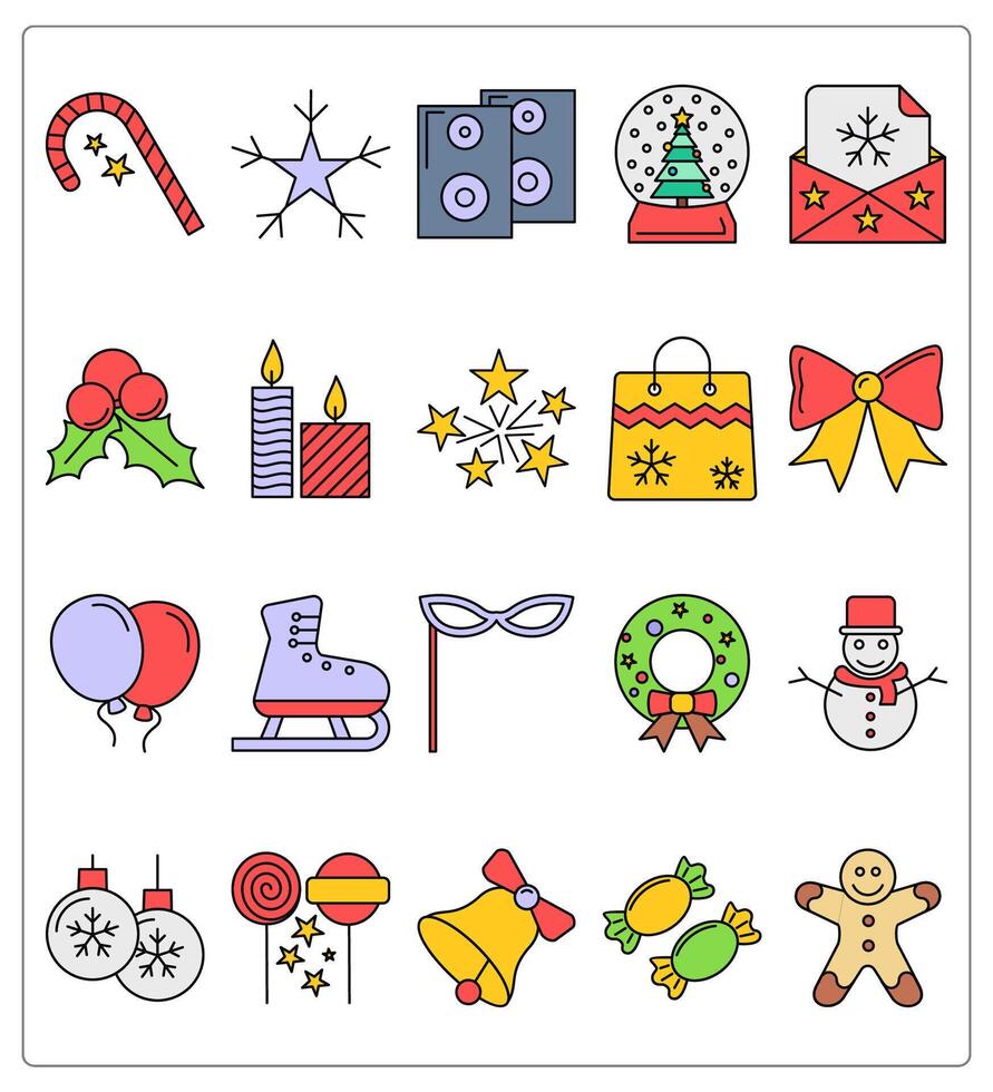 A set of 20 christmas icons as candy cane, snowflake, speaker vector