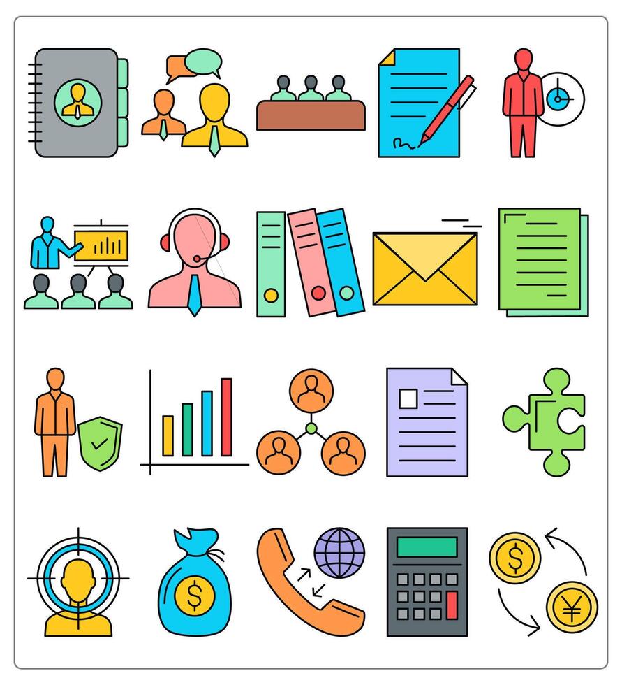 A set of 20 business icons as business contacts, business conversation, meeting vector