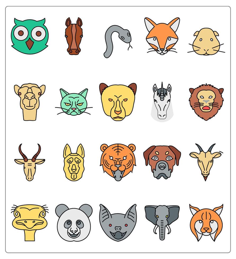 A set of 20 animals icons as owl, horse, snake vector