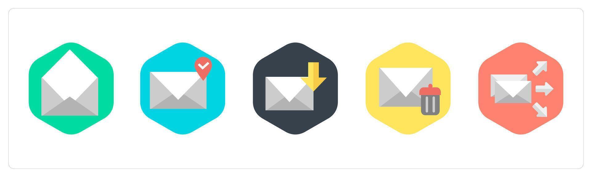 A set of 5 mix icons as email, mail location, mail download vector