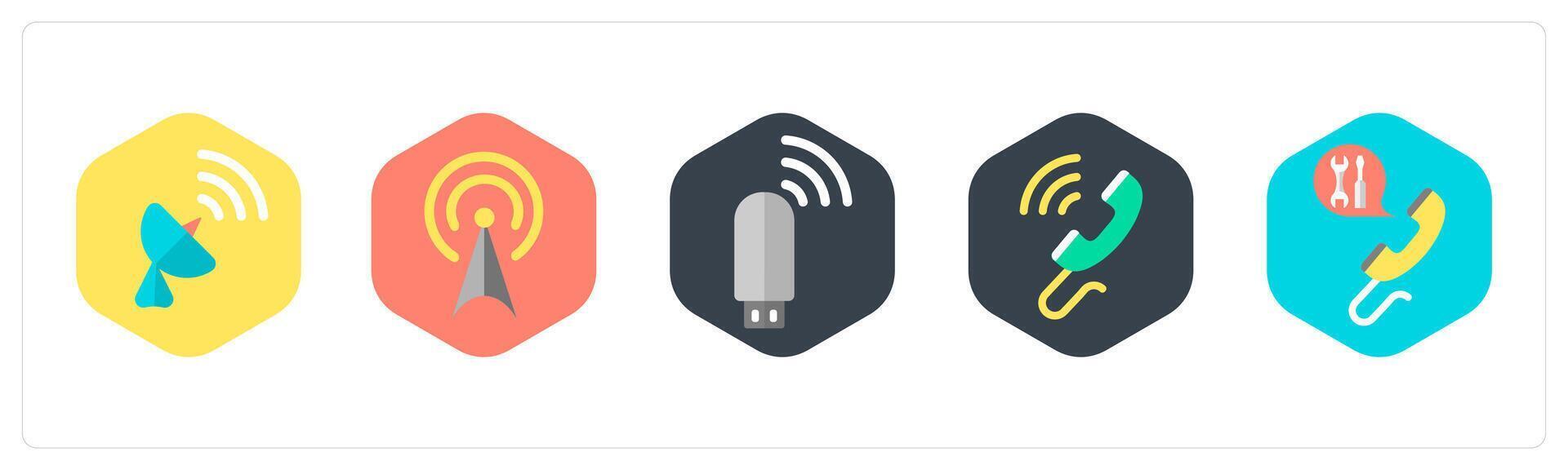 A set of 5 mix icons as satellite, antenna, pen drive vector