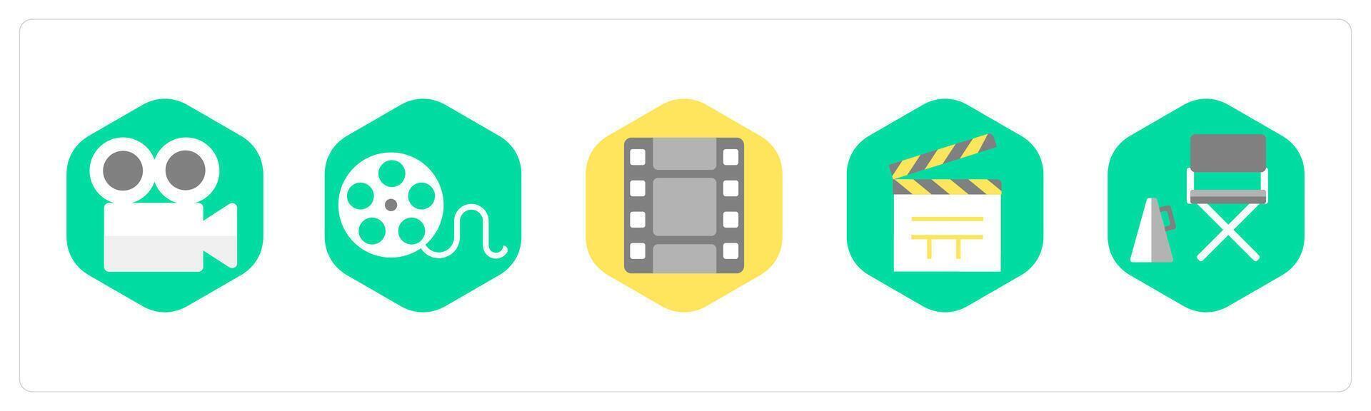 A set of 5 mix icons as reel, camera vector