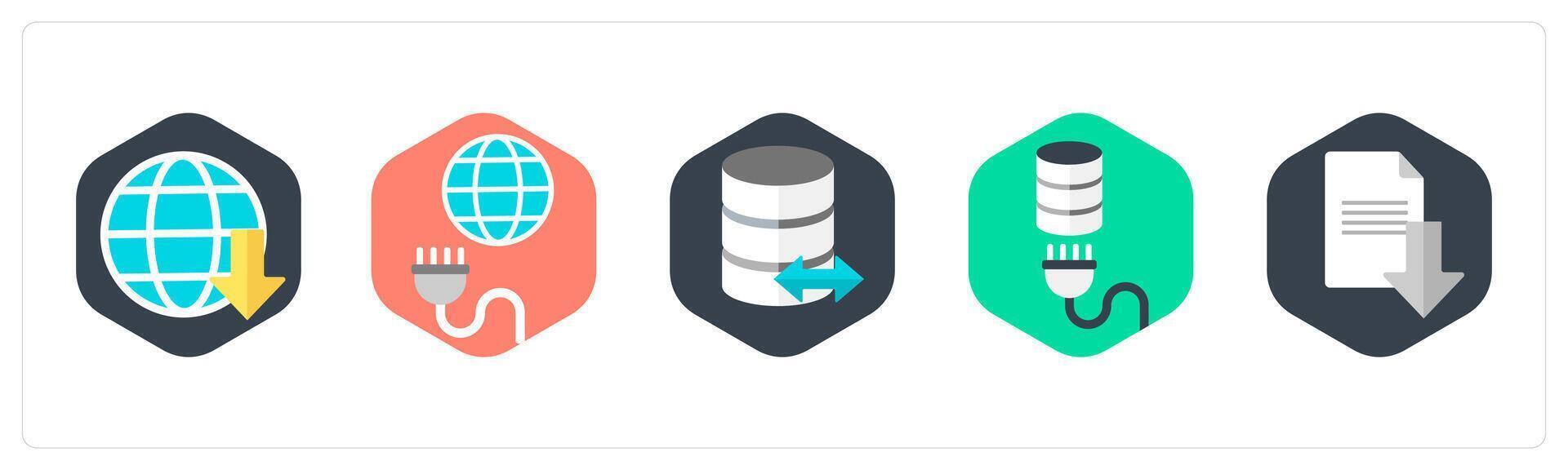A set of 5 mix icons as globe, global connection, server vector