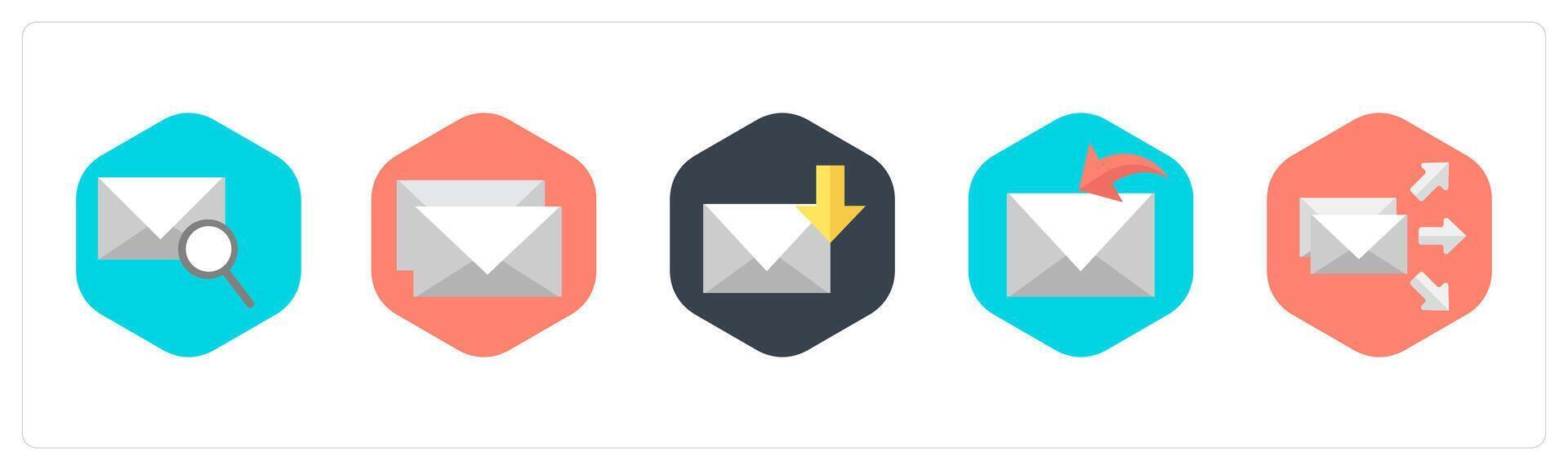 A set of 5 mix icons as mail search, mails, mail download vector